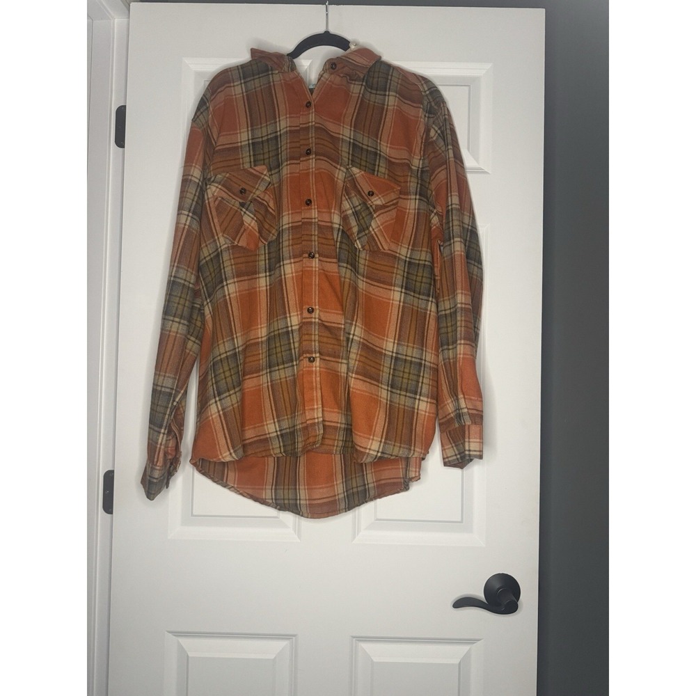 Ps Kate Plus Size Button Up Plaid Flannel Shirt W Detach Hood 2x